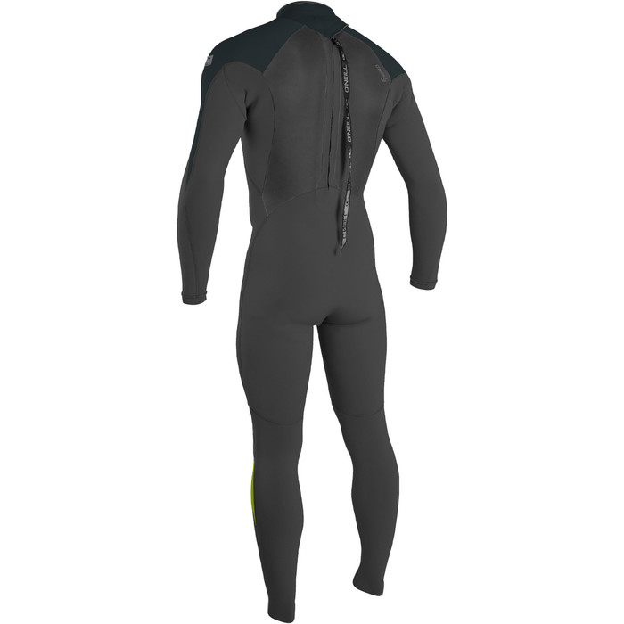 2024 O'Neill Mens Epic 4/3mm Back Zip Wetsuit 4212B - Black / Gunmetal / Dayglo